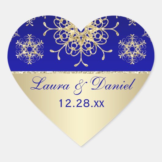 Blue, Gold Glitter LOOK Snowflake Wedding Sticker (Voorkant)