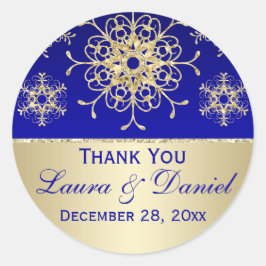 Blue, Gold Glitter LOOK Snowflake Wedding Sticker
