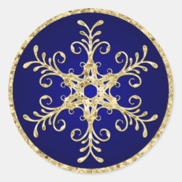 Blue, Gold Glitter LOOK Snowflake Wedding Sticker