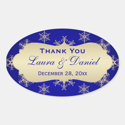 Blue, Gold Glitter LOOK Snowflake Wedding Sticker (Voorkant)
