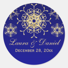 Blue, Gold Glitter LOOK Snowflake Wedding Sticker