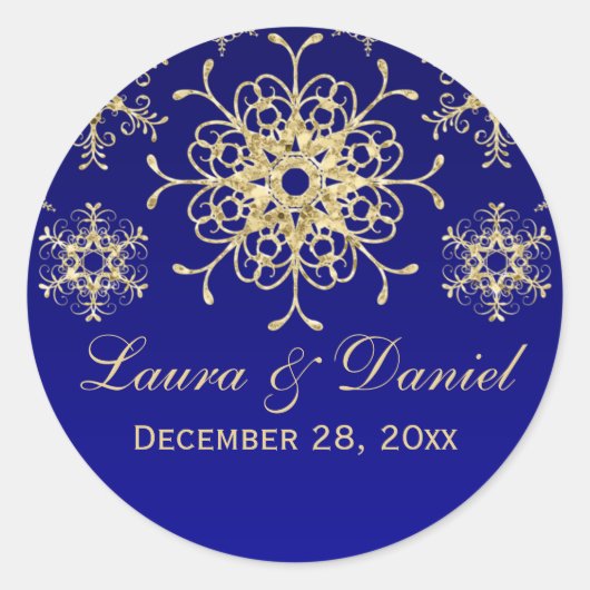 Blue, Gold Glitter LOOK Snowflake Wedding Sticker (Voorkant)