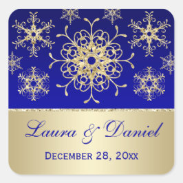 Blue, Gold Glitter LOOK Snowflake Wedding Sticker