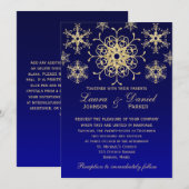 Blue, Gold Glitter LOOK Snowflakes Weddenschap Kaart (Voorkant / Achterkant)