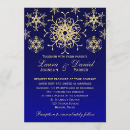 Blue, Gold Glitter LOOK Snowflakes Weddenschap Kaart
