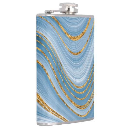 Blue Gold Glitter Marble Elegant Abstract Heupfles (Rechts)
