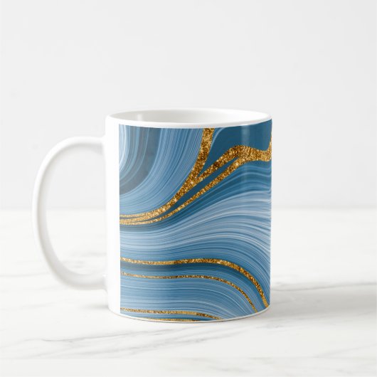 Blue Gold Glitter Marble Elegant Abstract Koffiemok (Links)