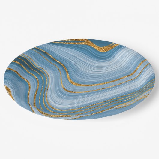 Blue Gold Glitter Marble Elegant Abstract Papieren Bordje (Gekanteld)