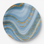 Blue Gold Glitter Marble Elegant Abstract Papieren Bordje (Voorkant)
