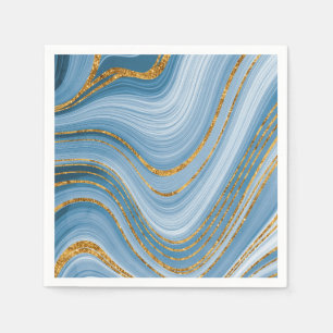 Blue Gold Glitter Marble Elegant Abstract Servet