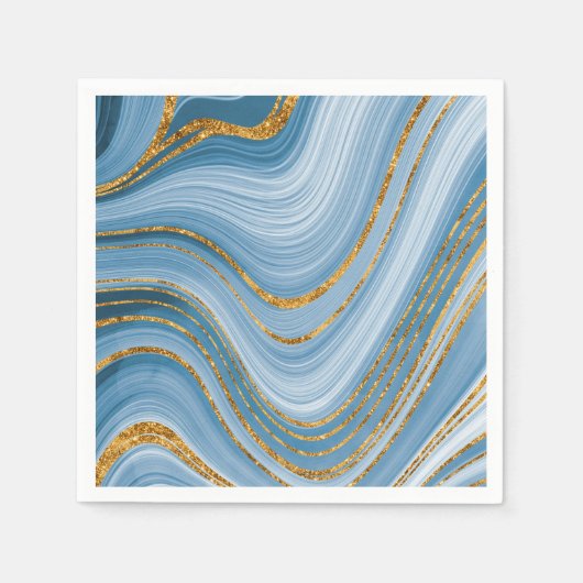 Blue Gold Glitter Marble Elegant Abstract Servet (Voorkant)