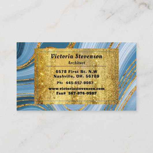Blue Gold Glitter Marble Monogram Elegant Abstract Visitekaartje (Achterkant)