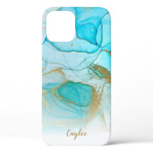 Blue Gold Glitter Marble Personalized Hoesje