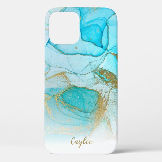 Blue Gold Glitter Marble Personalized Hoesje (Achterkant)