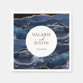 Blue Gold Glitter Marble Wedding Napkins Servet