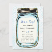 Blue Gold Glitter Mason Jar Boy Baby shower Kaart (Voorkant)