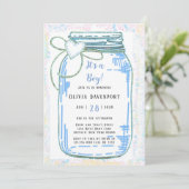 Blue Gold Glitter Mason Jar Boy Baby shower Kaart (Staand voorkant)