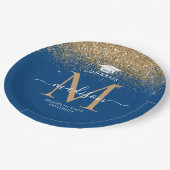 Blue Gold Glitter Monogram Afstudeerder Graduation Papieren Bordje (Gekanteld)