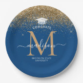 Blue Gold Glitter Monogram Afstudeerder Graduation Papieren Bordje (Voorkant)