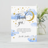 Blue Gold Glitter Moon Baby shower Hartelijk dank Bedankkaart (Staand voorkant)