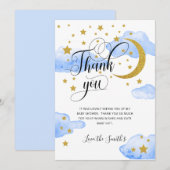 Blue Gold Glitter Moon Baby shower Hartelijk dank Bedankkaart (Voorkant / Achterkant)