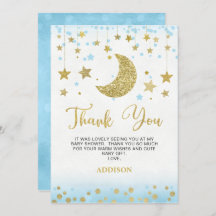 Blue Gold Glitter Moon Baby shower Hartelijk dank