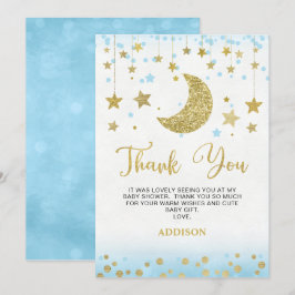 Blue Gold Glitter Moon Baby shower Hartelijk dank Kaart