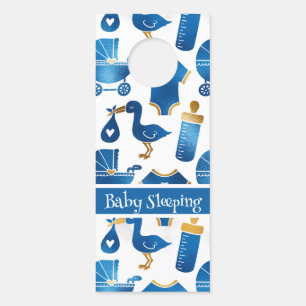 Blue Gold Glitter Nursery Baby Bottle Carriage Deurhanger