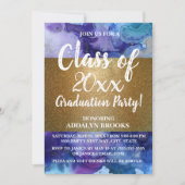 Blue Gold Glitter Photo Afstudeerder Party Invitat Kaart (Voorkant)