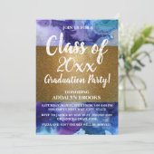 Blue Gold Glitter Photo Afstudeerder Party Invitat Kaart (Staand voorkant)