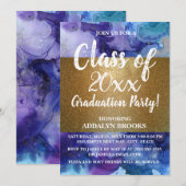 Blue Gold Glitter Photo Afstudeerder Party Invitat Kaart (Voorkant / Achterkant)