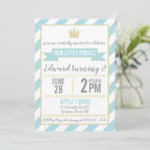 Blue Gold Glitter Prince Birthday Uitnodiging (Staand voorkant)