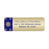 Blue, Gold Glitter Snowflakes Return Address Label (Voorkant)