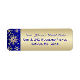 Blue, Gold Glitter Snowflakes Return Address Label