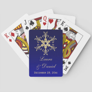 Blue Gold Glitter Snowflakes Weddenschap-kaarten Pokerkaarten