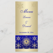 Blue, Gold Glitter Snowflakes Wedding Menu Kaart (Voorkant)