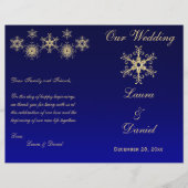 Blue, Gold Glitter Snowflakes Wedding Programme (Voorkant)