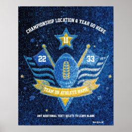 Blue & Gold Glitter Sports Football Championship Poster