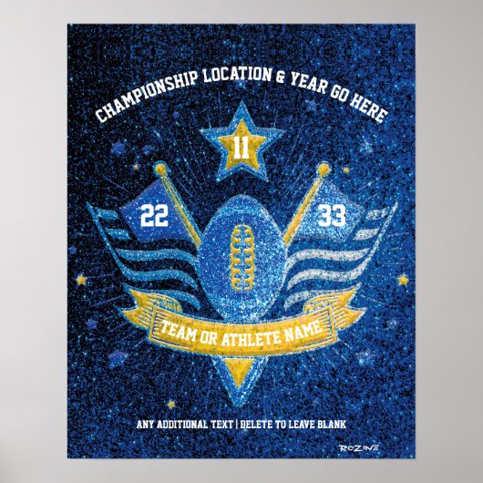 Blue & Gold Glitter Sports Football Championship Poster (Voorkant)