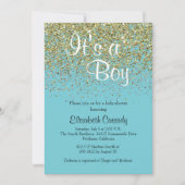 Blue & Gold Glitter Sprinkle Baby shower Uitnodige Kaart (Voorkant)