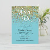 Blue & Gold Glitter Sprinkle Baby shower Uitnodige Kaart (Staand voorkant)