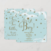 Blue & Gold Glitter Stars Het is een Baby shower v Kaart (Voorkant / Achterkant)