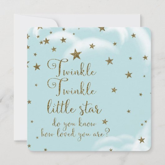 Blue & Gold Glitter Stars Het is een Baby shower v Kaart (Achterkant)