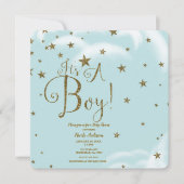 Blue & Gold Glitter Stars Het is een Baby shower v Kaart (Voorkant)