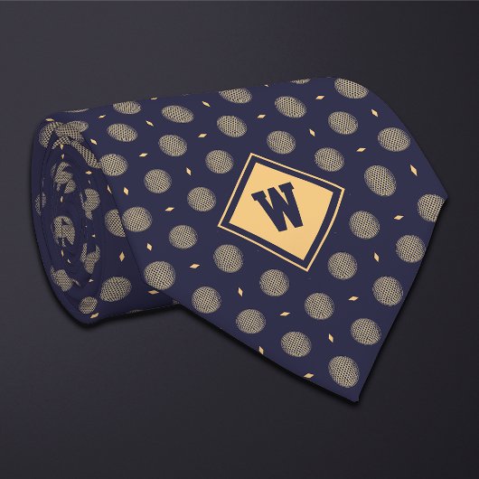 Blue Gold Golf Ball Icon Necktie Stropdas