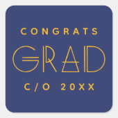 Blue Gold Grad Typography Graduation Sticker (Voorkant)