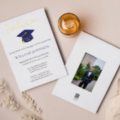 Blue Gold Graduation Cap & Tassel Folie Invitation Folie Uitnodiging