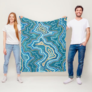 Blue Gold Graphic Agate Fleece Deken