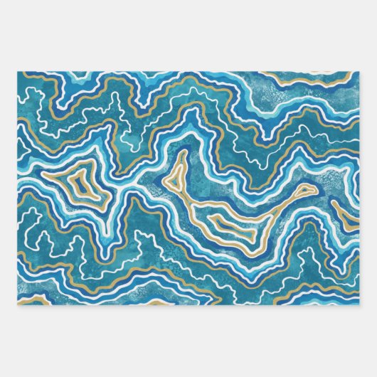 Blue Gold Graphic Agate Inpakpapier Vel (Voorkant 2)