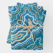 Blue Gold Graphic Agate Inpakpapier Vel (In situ)